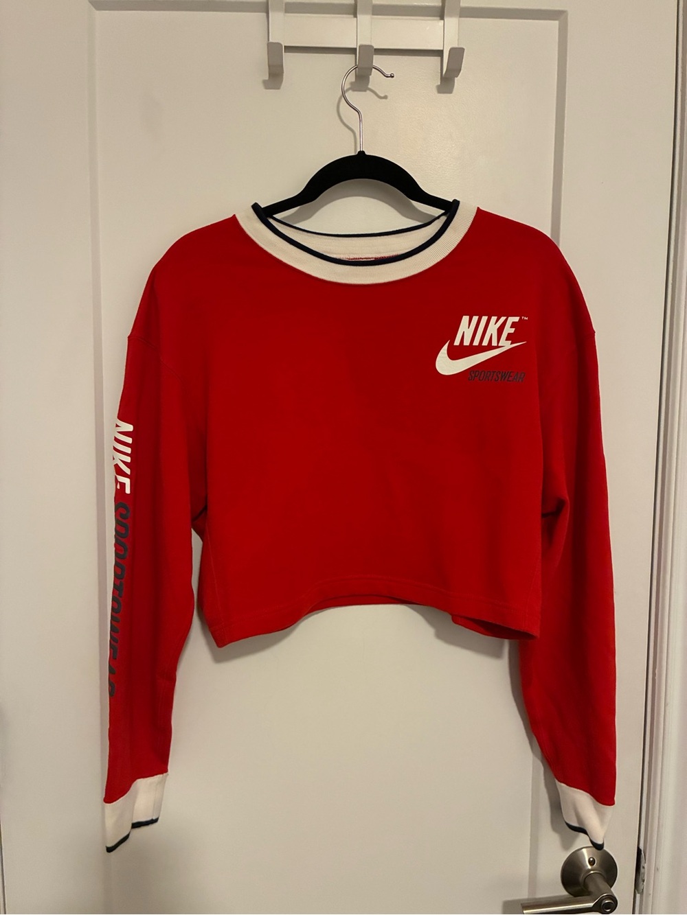 Nike Reversible Red Cropped Crew Sweatshirt with White Trim